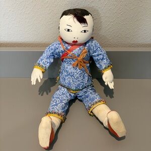 Ada Lum Cloth Boy Doll 13” Handmade Handcrafted Mid-Century Vintage Chinese Toy
